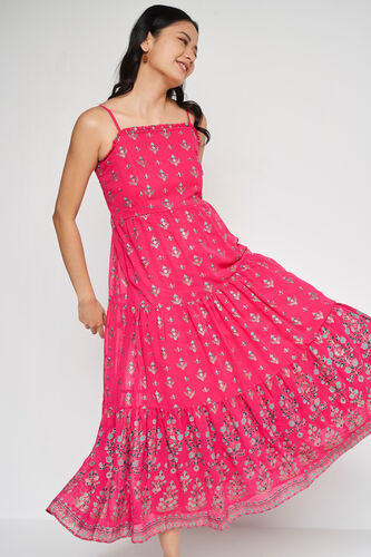 Hot Pink Foil Print Fit & Flare Gown, Hot Pink, image 1